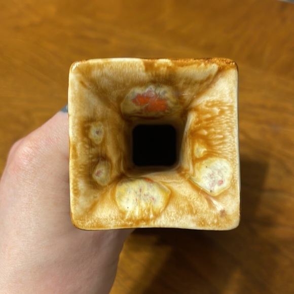 Vintage Mid Century Psychedelic Drip Pottery Vase Vintage MCM Square Bud Vase - Picture 10 of 11